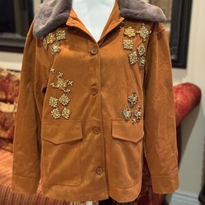 Embellished Brown Jacket with Gold Accents
